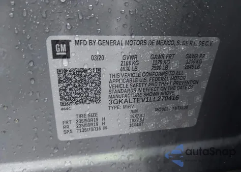 2020 GMC Terrain Awd Sle из США, поврежденный, VIN 3GKALTEV1LL270416